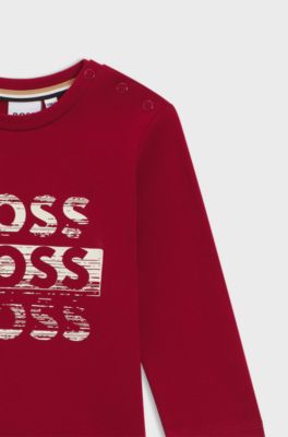 Kids' long-sleeved T-shirt in cotton with repeat logos, Red