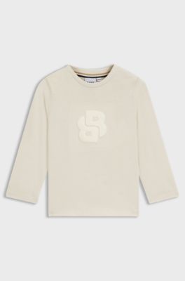 Kids' long-sleeved cotton T-shirt with Double B monogram, Light Beige