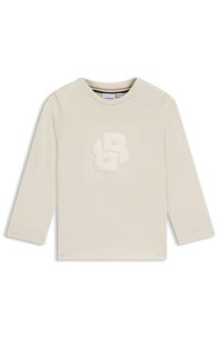 Kids' long-sleeved cotton T-shirt with Double B monogram, Light Beige