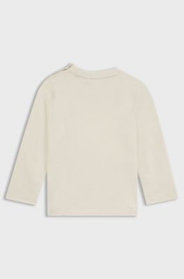 Kids' long-sleeved cotton T-shirt with Double B monogram, Light Beige