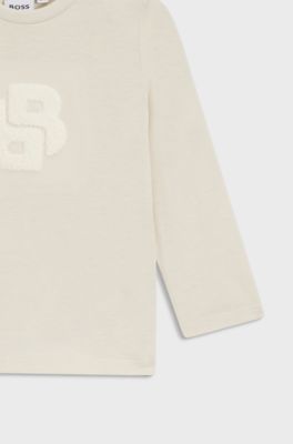 Kids' long-sleeved cotton T-shirt with Double B monogram, Light Beige