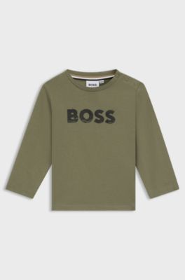 Kids-Longsleeve aus Baumwolle mit Logo-Artwork, Dunkelgr&uuml;n