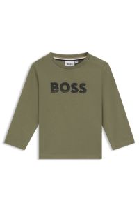 Kids' long-sleeved T-shirt in cotton with logo artwork, Dark Green