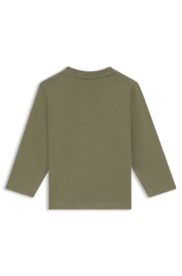 Maglia a maniche lunghe per bambini in cotone con grafica con logo, Verde scuro