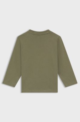 Camiseta de manga larga para ni&ntilde;os en algod&oacute;n con logo de dise&ntilde;o, Verde oscuro