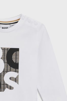 Kids' long-sleeved T-shirt in cotton with logo artwork, Patterned