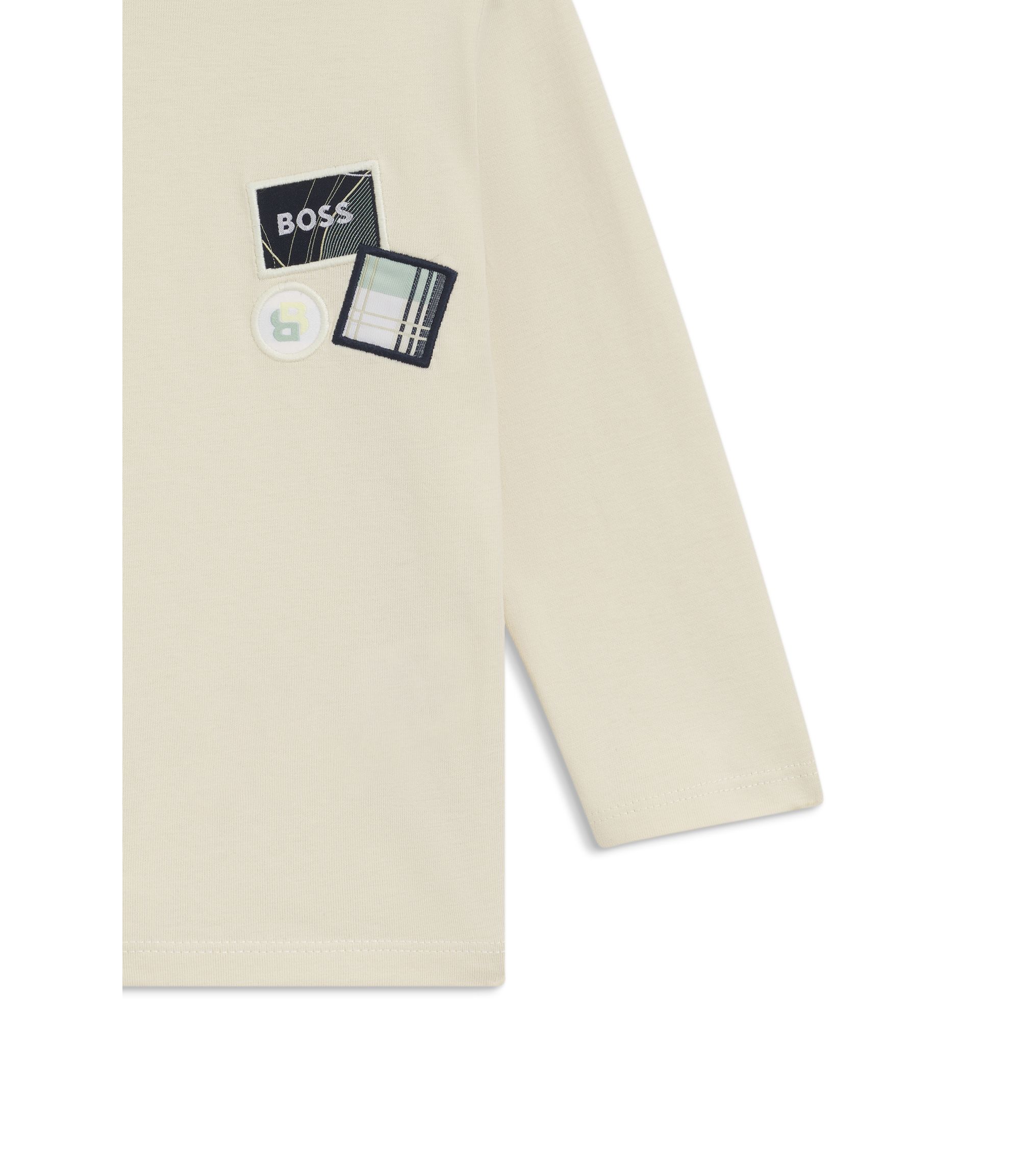 BOSS - キッズ ロングスリーブ コットン Tシャツ スリーロゴパッチ 