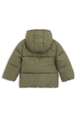 Kids' hooded puffer jacket with logo print, Dark Green