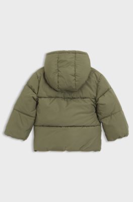 키즈 로고 프린트 후드 푸퍼 재킷, 다크 그린