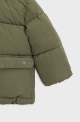 Kids' hooded puffer jacket with logo print, Dark Green