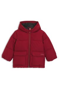 Kids' hooded puffer jacket with logo print, Red