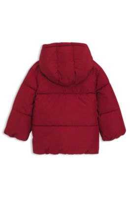 Kids' hooded puffer jacket with logo print, Red