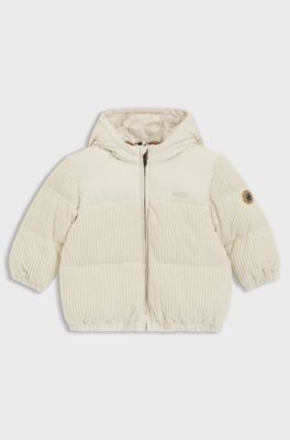 Giubbotto imbottito per bambini con dettagli in velluto a coste, Beige chiaro