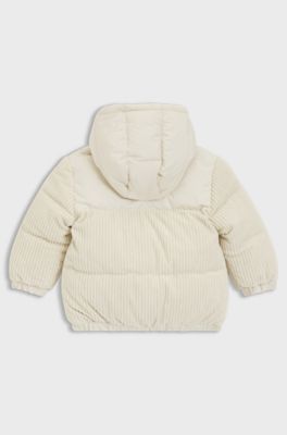 Giubbotto imbottito per bambini con dettagli in velluto a coste, Beige chiaro