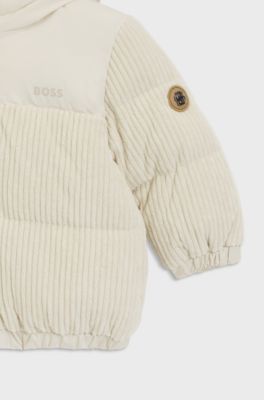 Giubbotto imbottito per bambini con dettagli in velluto a coste, Beige chiaro