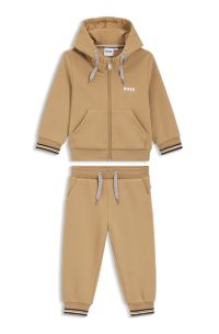 Tuta sportiva per bambini in misto cotone con logo, Marrone