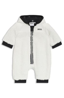 Baby hooded snowsuit in faux shearling, White