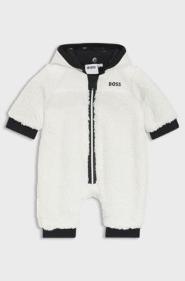 Baby hooded snowsuit in faux shearling, Natural