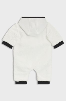 Baby hooded snowsuit in faux shearling, Natural