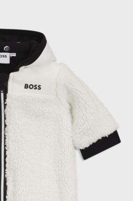 Baby hooded snowsuit in faux shearling, Natural