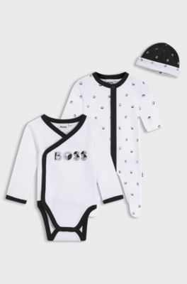 Gift-boxed sleepsuit, bodysuit and hat set for babies, White