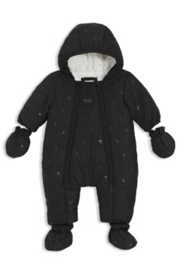 Baby snowsuit with detachable mittens and slippers, Black
