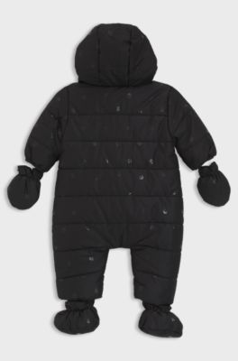 Tuta da neve per neonati con manopole e scarpine rimovibili, Nero