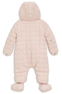 Baby hooded snowsuit with faux-fur lining, light pink