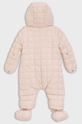Baby hooded snowsuit with faux-fur lining, light pink
