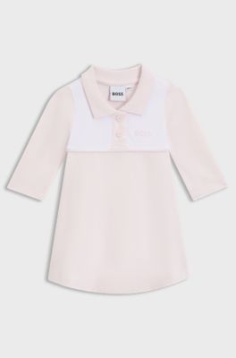 Baby dress in stretch cotton with polo collar, light pink