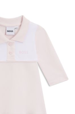 Baby dress in stretch cotton with polo collar, light pink
