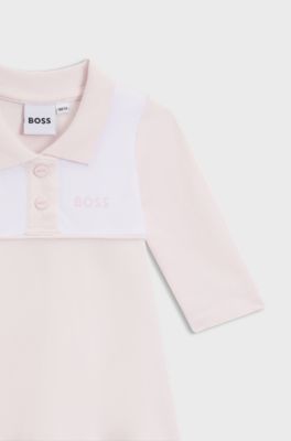 Baby dress in stretch cotton with polo collar, light pink