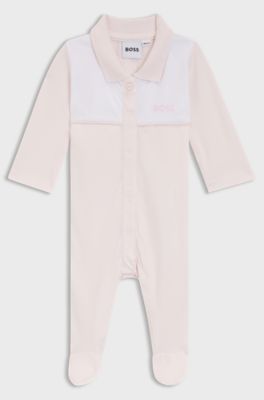 Gift-boxed stretch-cotton sleepsuit for babies, light pink