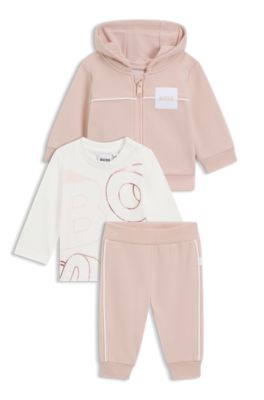 Gift-boxed three-piece tracksuit set for babies, light pink