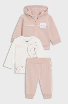 Gift-boxed three-piece tracksuit set for babies, light pink