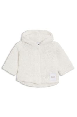 후드와 로고 라벨 베이비 니트 카디건, 화이트