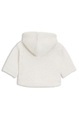 Cardigan in maglia per neonati con cappuccio ed etichetta con logo, Bianco