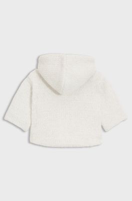 Baby knitted cardigan with hood and logo label, Natural