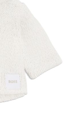 Cardigan in maglia per neonati con cappuccio ed etichetta con logo, Bianco