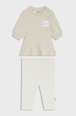 Gift-boxed metallic dress and leggings set for babies, Gold