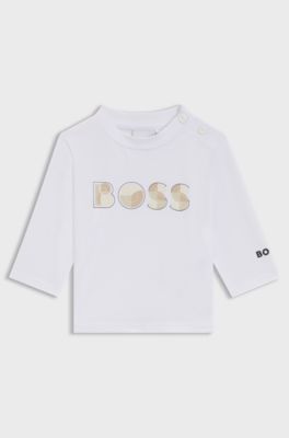 T-shirt voor baby&rsquo;s met lange mouwen en logo-artwork, van stretchkatoen, Wit
