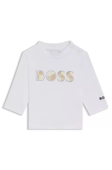 T-shirt en coton stretch à manches longues et logo artistique pour bébé