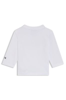 Baby long-sleeved stretch-cotton T-shirt with logo artwork, White