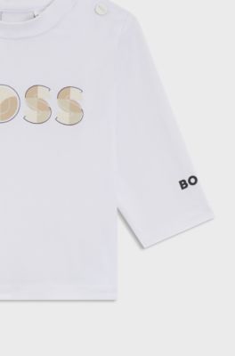 T-shirt voor baby&rsquo;s met lange mouwen en logo-artwork, van stretchkatoen, Wit