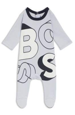Baby sleepsuit in cotton with logo artwork, Light Blue