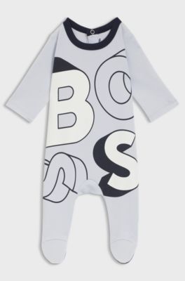 Baby sleepsuit in cotton with logo artwork, Light Blue