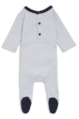 Pagliaccetto da notte per neonati in cotone con grafica con logo, Celeste