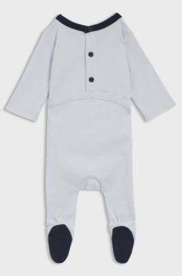 Baby sleepsuit in cotton with logo artwork, Light Blue