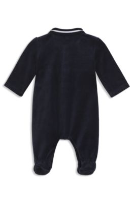 Gift-boxed colour-block velvet sleepsuit for babies, Dark Blue