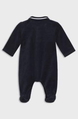 Gift-boxed colour-block velvet sleepsuit for babies, Dark Blue